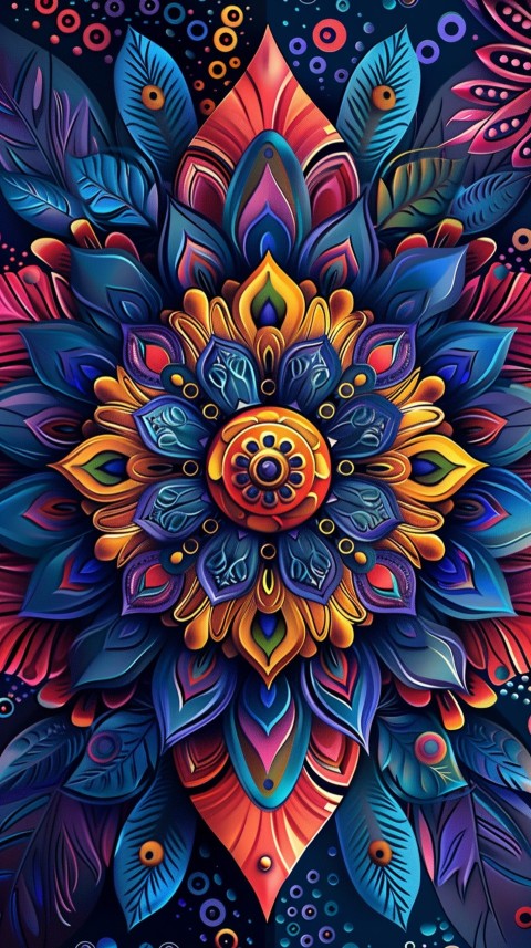Mandala Style Aesthetic Art Colorful Flower Design Pattern (410)
