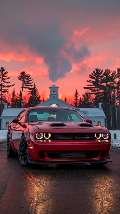 Red Dodge Challenger Car Aesthetics (501)