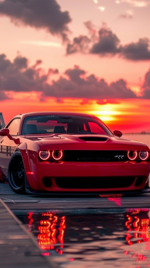 Red Dodge Challenger Car Aesthetics (1029)