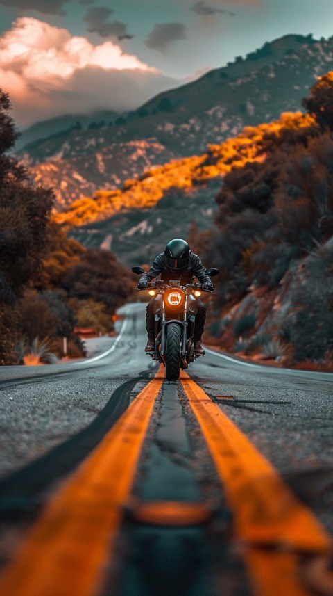 Man on Motorcycle Riding Down a Road  Biker Aesthetic Wallpaper (192)