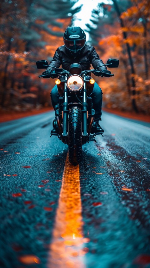 Man on Motorcycle Riding Down a Road  Biker Aesthetic Wallpaper (217)