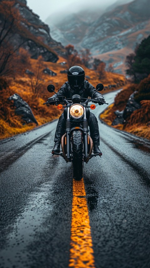 Man on Motorcycle Riding Down a Road  Biker Aesthetic Wallpaper (256)
