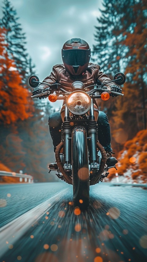 Man on Motorcycle Riding Down a Road  Biker Aesthetic Wallpaper (223)