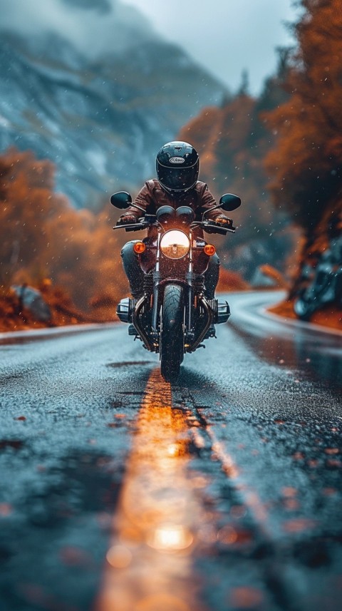 Man on Motorcycle Riding Down a Road  Biker Aesthetic Wallpaper (226)