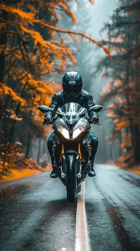 Man on Motorcycle Riding Down a Road  Biker Aesthetic Wallpaper (233)
