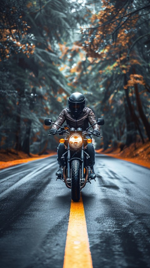 Man on Motorcycle Riding Down a Road  Biker Aesthetic Wallpaper (254)