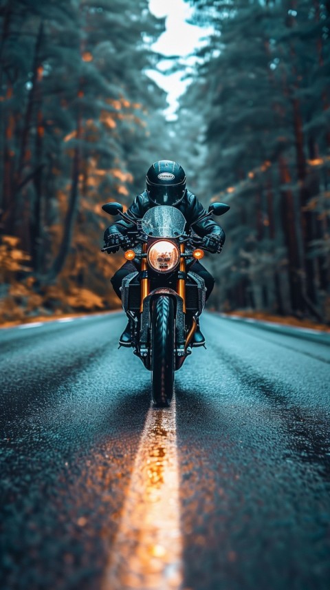 Man on Motorcycle Riding Down a Road  Biker Aesthetic Wallpaper (232)