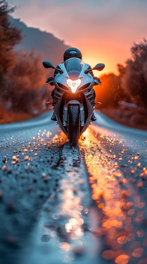 Man on Motorcycle Riding Down a Road  Biker Aesthetic Wallpaper (287)