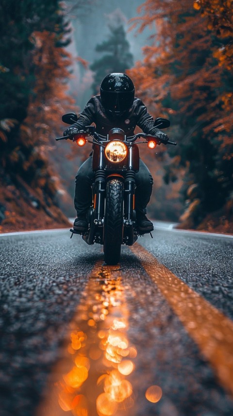 Man on Motorcycle Riding Down a Road  Biker Aesthetic Wallpaper (307)