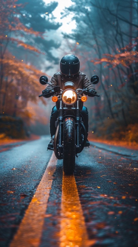 Man on Motorcycle Riding Down a Road  Biker Aesthetic Wallpaper (349)