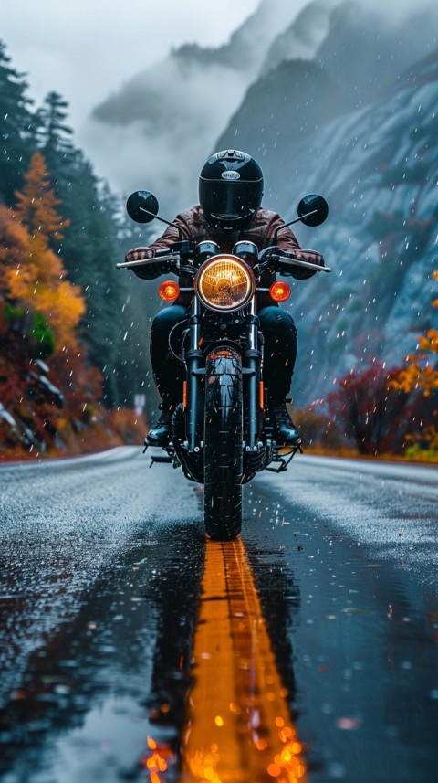 Man on Motorcycle Riding Down a Road  Biker Aesthetic Wallpaper (355)