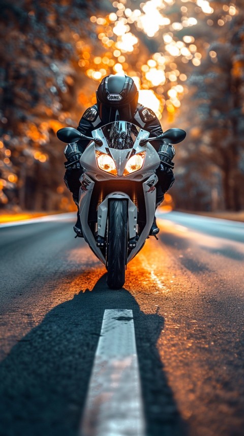 Man on Motorcycle Riding Down a Road  Biker Aesthetic Wallpaper (371)