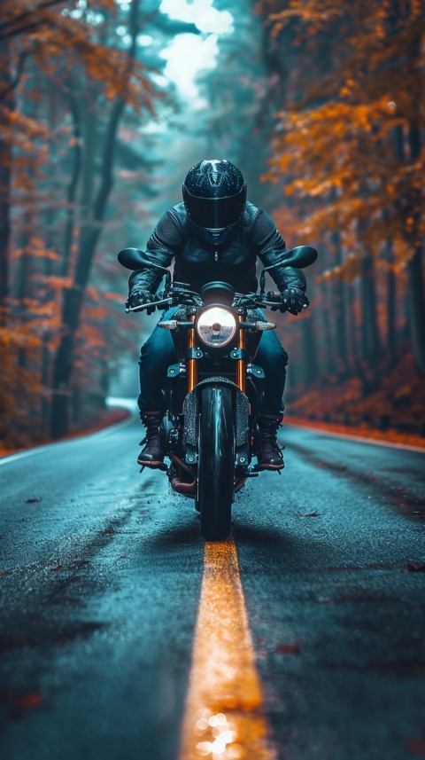 Man on Motorcycle Riding Down a Road  Biker Aesthetic Wallpaper (380)