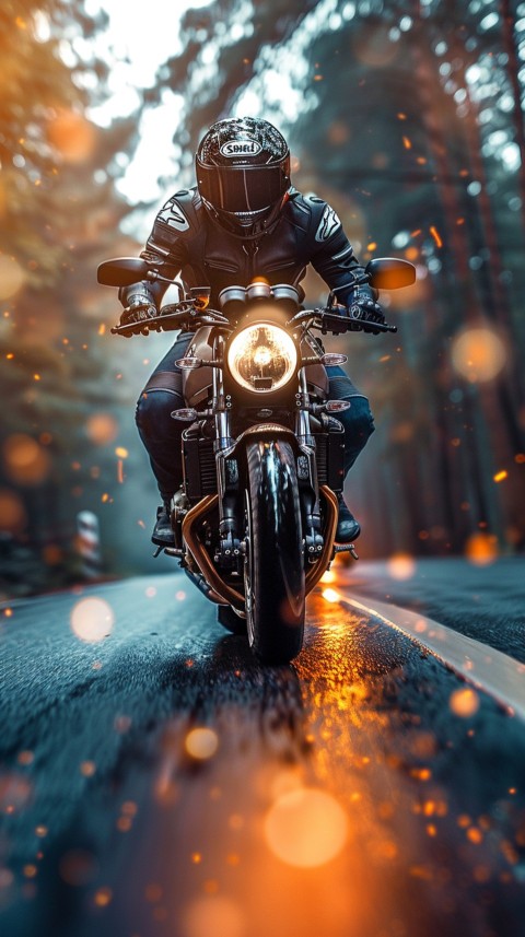 Man on Motorcycle Riding Down a Road  Biker Aesthetic Wallpaper (384)