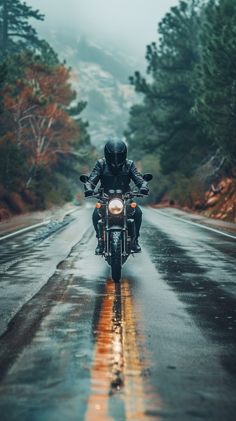 Man on Motorcycle Riding Down a Road  Biker Aesthetic Wallpaper (392)