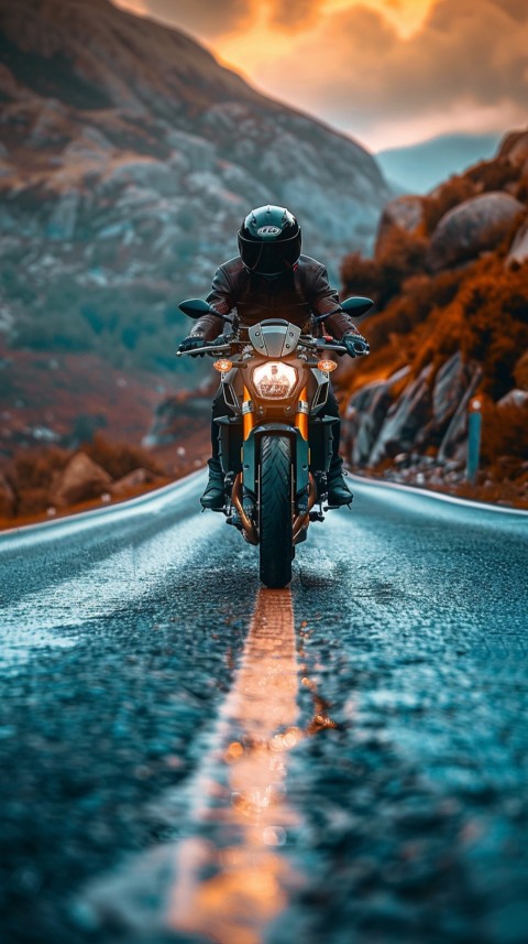 Man on Motorcycle Riding Down a Road  Biker Aesthetic Wallpaper (427)