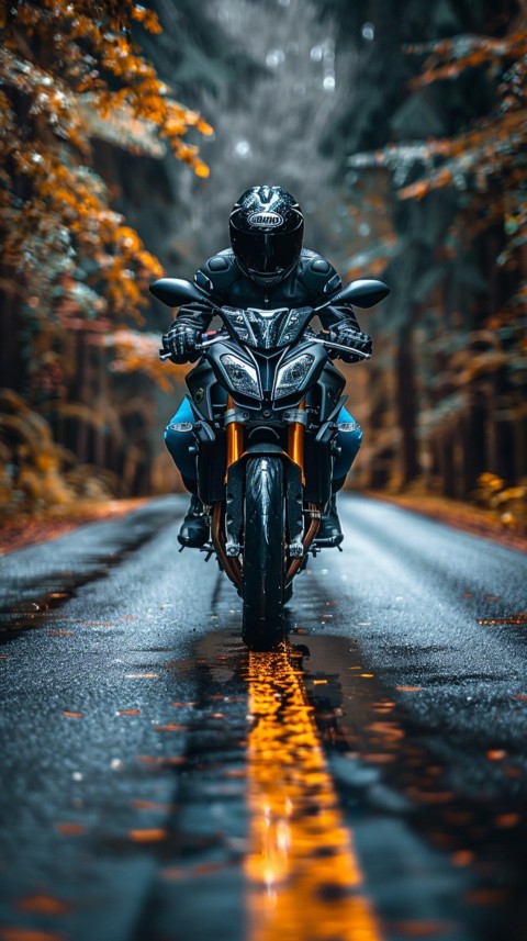 Man on Motorcycle Riding Down a Road  Biker Aesthetic Wallpaper (432)