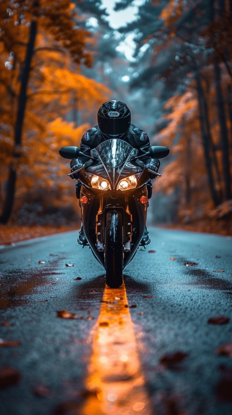 Man on Motorcycle Riding Down a Road  Biker Aesthetic Wallpaper (459)