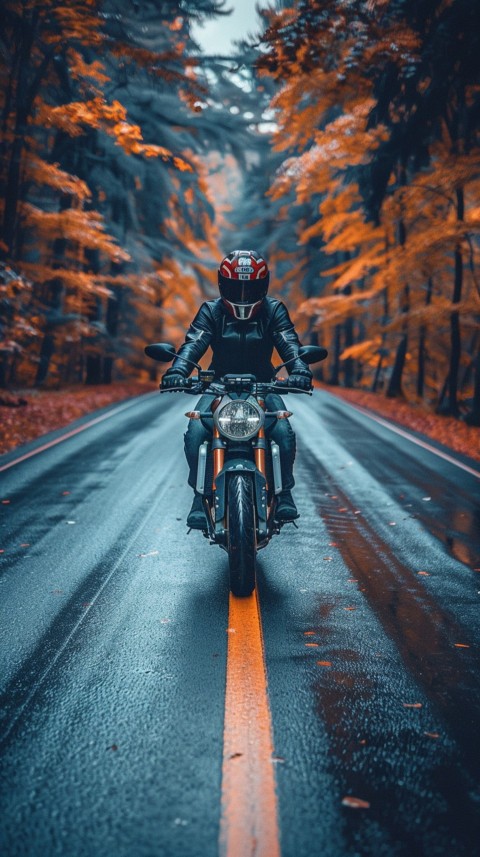 Man on Motorcycle Riding Down a Road  Biker Aesthetic Wallpaper (446)