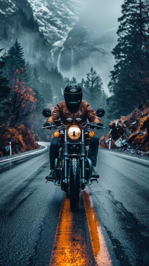 Man on Motorcycle Riding Down a Road  Biker Aesthetic Wallpaper (463)