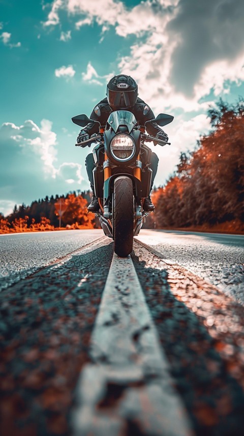Man on Motorcycle Riding Down a Road  Biker Aesthetic Wallpaper (479)