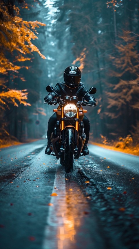 Man on Motorcycle Riding Down a Road  Biker Aesthetic Wallpaper (483)