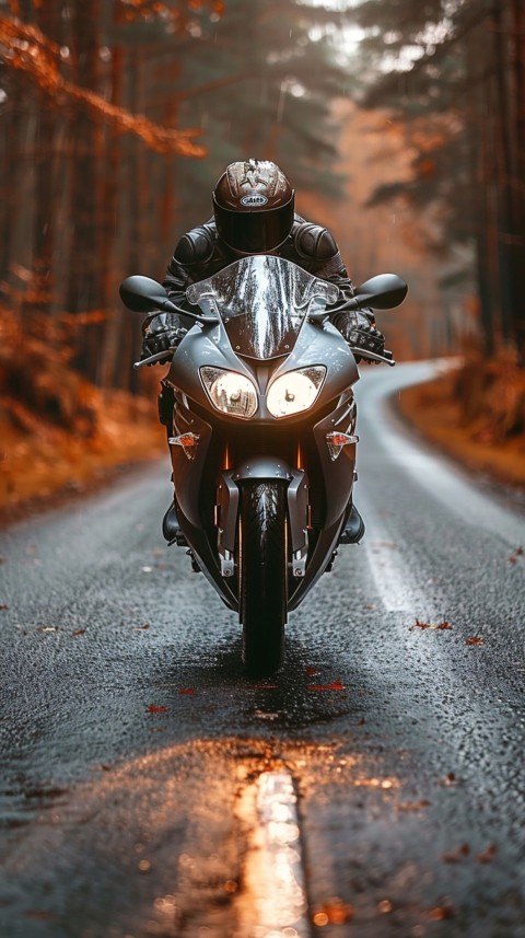 Man on Motorcycle Riding Down a Road  Biker Aesthetic Wallpaper (489)