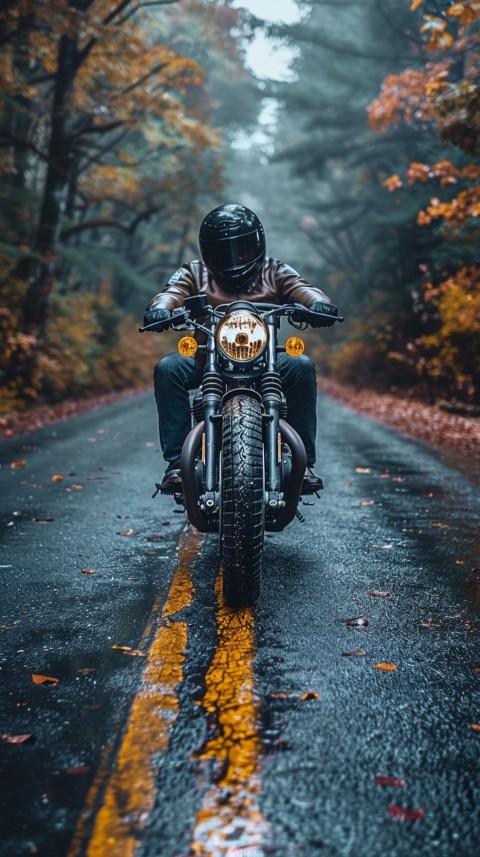 Man on Motorcycle Riding Down a Road  Biker Aesthetic Wallpaper (493)