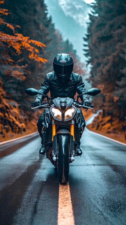 Man on Motorcycle Riding Down a Road  Biker Aesthetic Wallpaper (484)