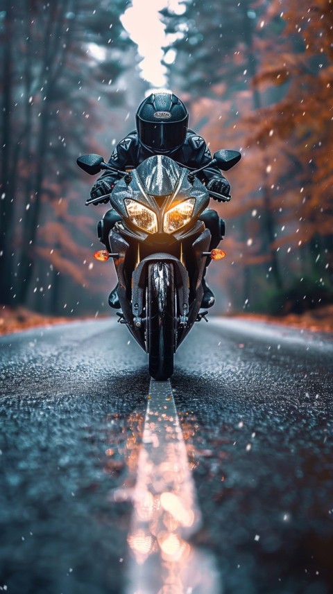 Man on Motorcycle Riding Down a Road  Biker Aesthetic Wallpaper (496)