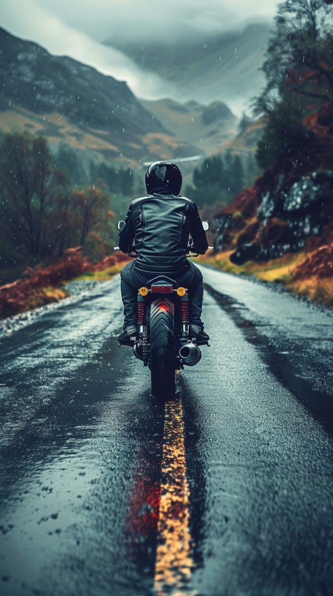 Man on Motorcycle Riding Down a Road  Biker Aesthetic Wallpaper (494)