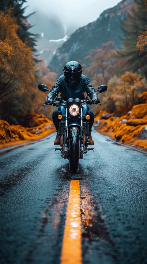 Man on Motorcycle Riding Down a Road  Biker Aesthetic Wallpaper (487)