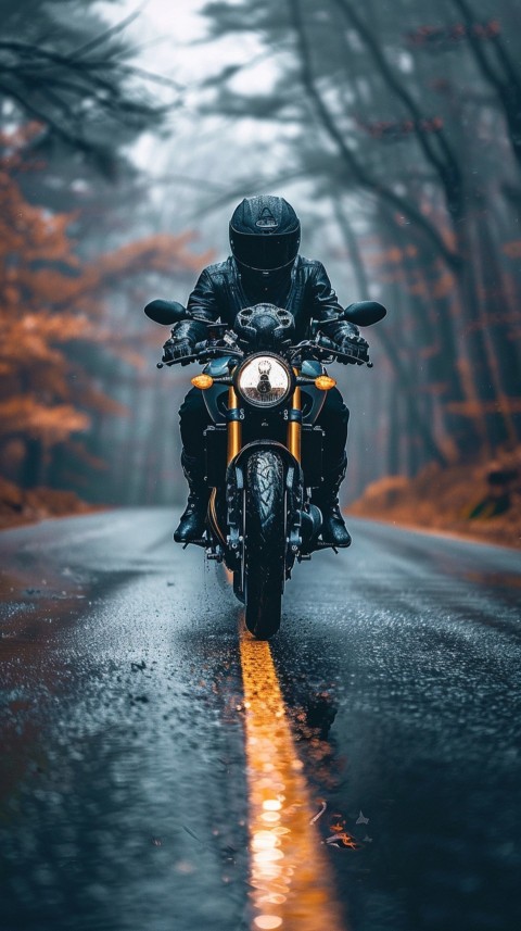 Man on Motorcycle Riding Down a Road  Biker Aesthetic Wallpaper (517)