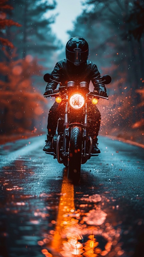 Man on Motorcycle Riding Down a Road  Biker Aesthetic Wallpaper (569)