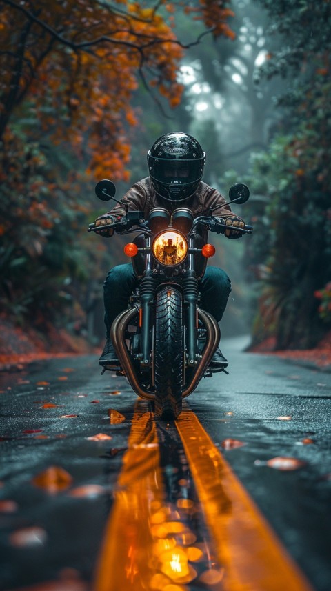 Man on Motorcycle Riding Down a Road  Biker Aesthetic Wallpaper (635)