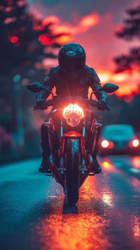 Man on Motorcycle Riding Down a Road  Biker Aesthetic Wallpaper (669)