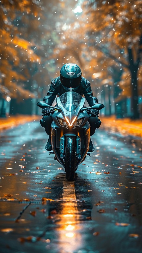 Man on Motorcycle Riding Down a Road  Biker Aesthetic Wallpaper (689)