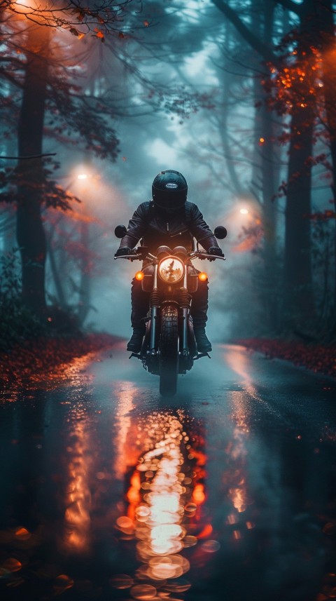 Man on Motorcycle Riding Down a Road  Biker Aesthetic Wallpaper (742)