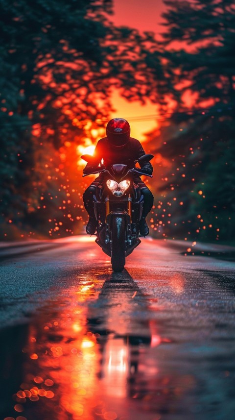 Man on Motorcycle Riding Down a Road  Biker Aesthetic Wallpaper (755)