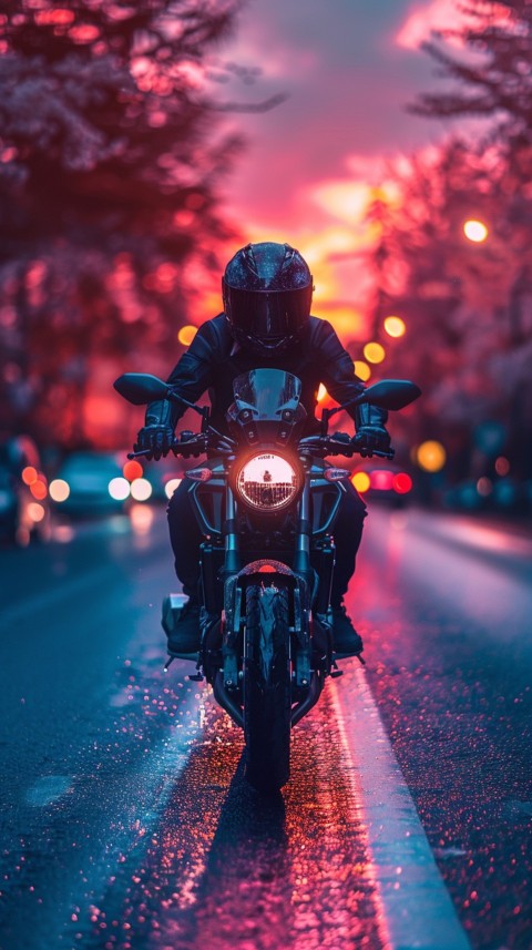 Man on Motorcycle Riding Down a Road  Biker Aesthetic Wallpaper (832)