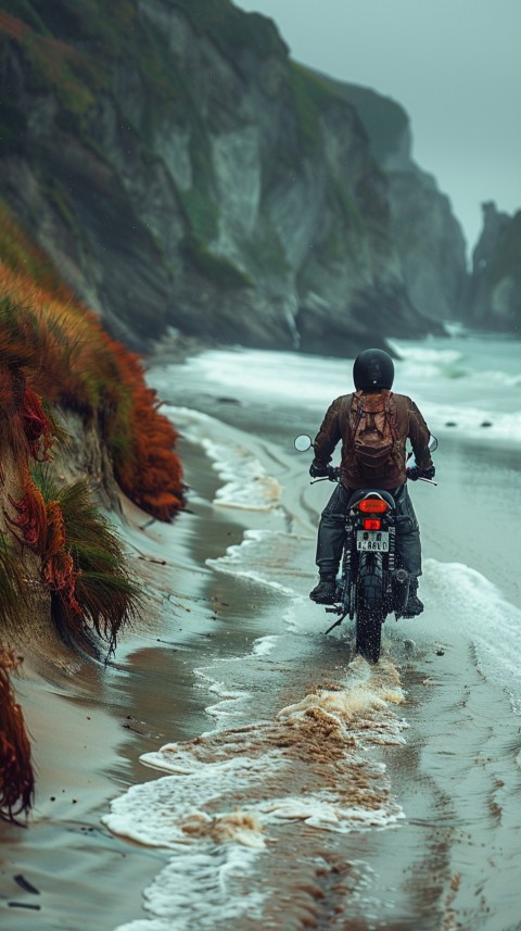 Man on Motorcycle Riding Down a Road Beach Side Biker Aesthetic Wallpaper (26)