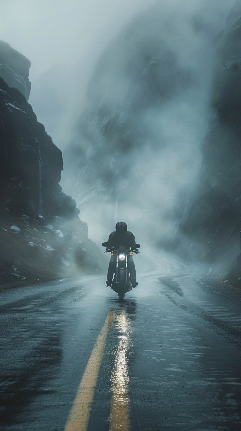 Man on Motorcycle Riding Down a Road Beach Side Biker Aesthetic Wallpaper (54)