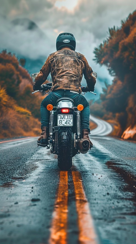 Man on Motorcycle Riding Down a Road Beach Side Biker Aesthetic Wallpaper (53)