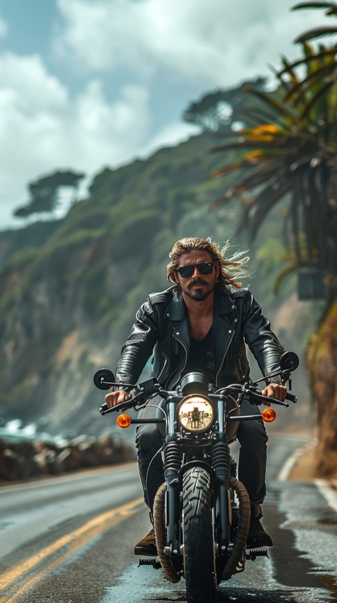 Man on Motorcycle Riding Down a Road Beach Side Biker Aesthetic Wallpaper (37)