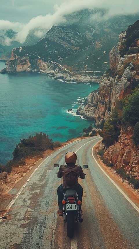 Man on Motorcycle Riding Down a Road Beach Side Biker Aesthetic Wallpaper (67)