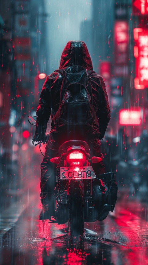 Man on Motorcycle Riding Down a Road City Biker Aesthetic Wallpaper (27)