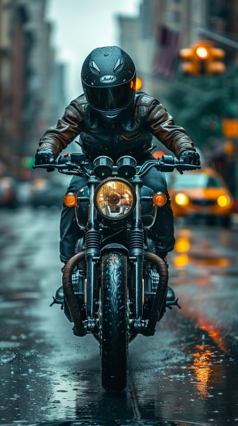 Man on Motorcycle Riding Down a Road City Biker Aesthetic Wallpaper (29)