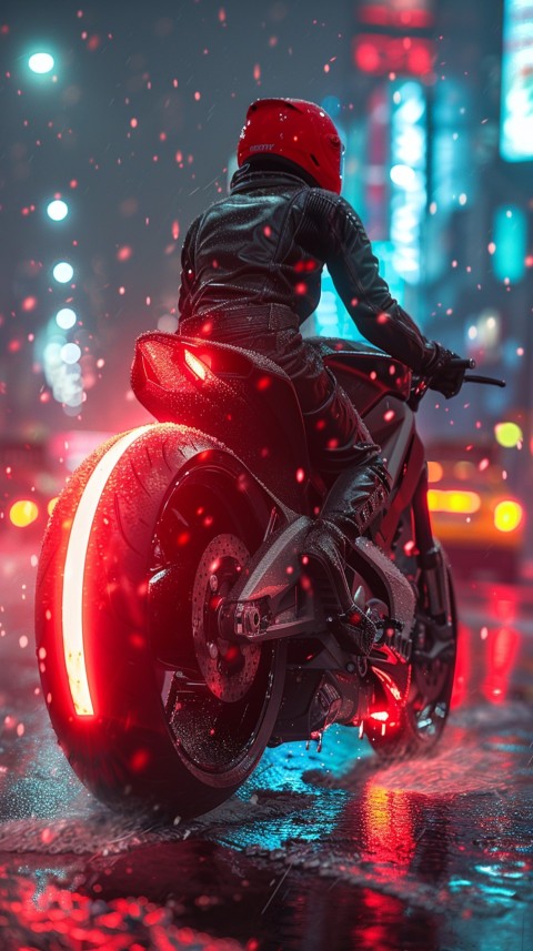 Man on Motorcycle Riding Down a Road Cyberpunk Biker Aesthetic Wallpaper (12)