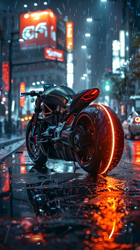 Man on Motorcycle Riding Down a Road Cyberpunk Biker Aesthetic Wallpaper (4)