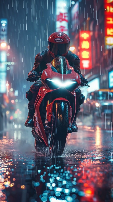 Man on Motorcycle Riding Down a Road Cyberpunk Biker Aesthetic Wallpaper (19)